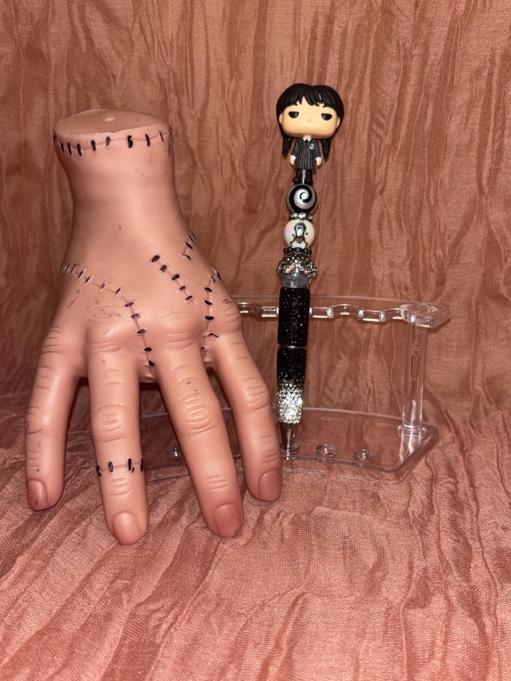 Handcrafted Black & White Decorative Pen with Figurine Top